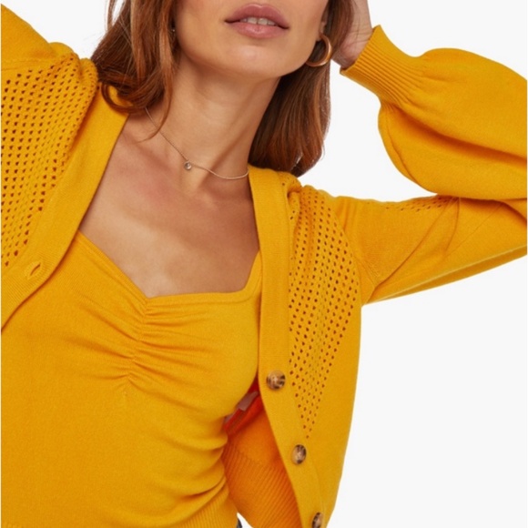 Open Stitch Short Cardigan in Golden Rod - Picture 4 of 14